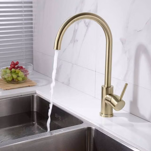 Nes Home Brushed Brass Modern Kitchen Single Lever Mixer Tap with 360 Swivel Spout in Beige