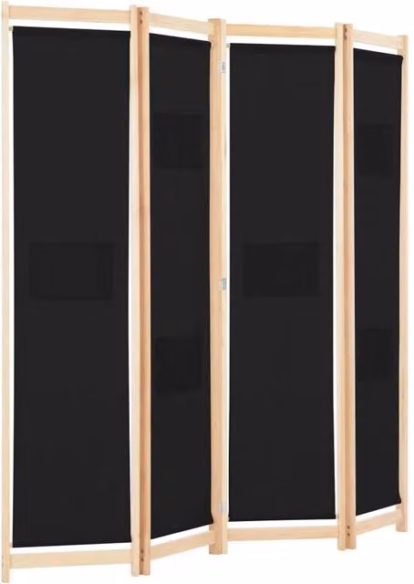 Berkfield Home Stylish 4-Panel Fabric Room Divider in Black, W/H/D: 160 x 170 x 4 cm
