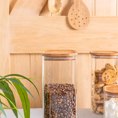 Argon Tableware 6 Pack Square Glass Storage Jars with Airtight Wooden Lids, 1.9 l, Transparent – 2
