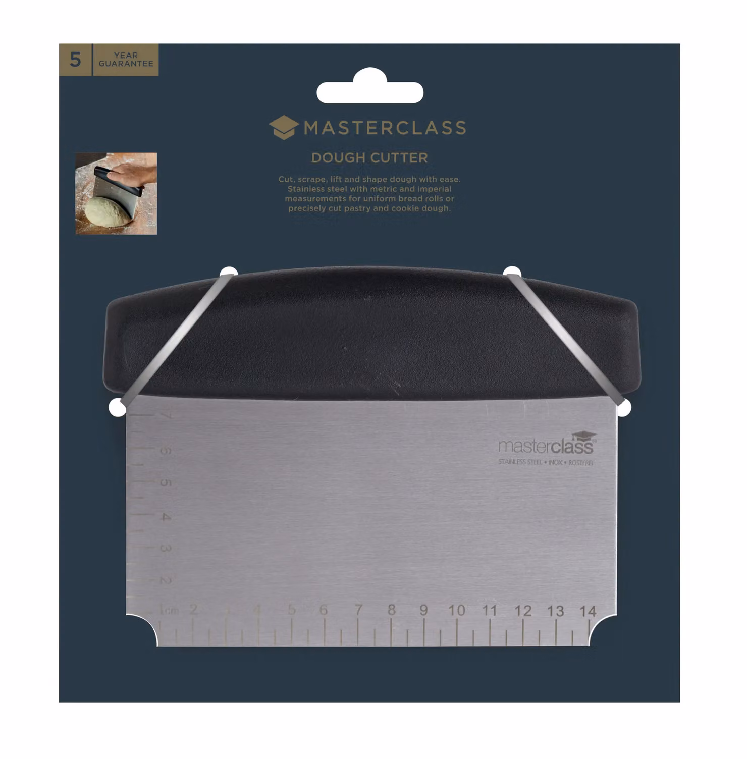 MasterClass Stainless Steel Dough Scraper in Silver, W: 15 cm, H: 7.5 cm, D: 7.5 cm – 7