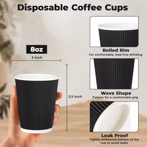 ECONX Triple Wall Insulated Disposable Paper Coffee Cups, Black, 8oz, 200 Pack – 2