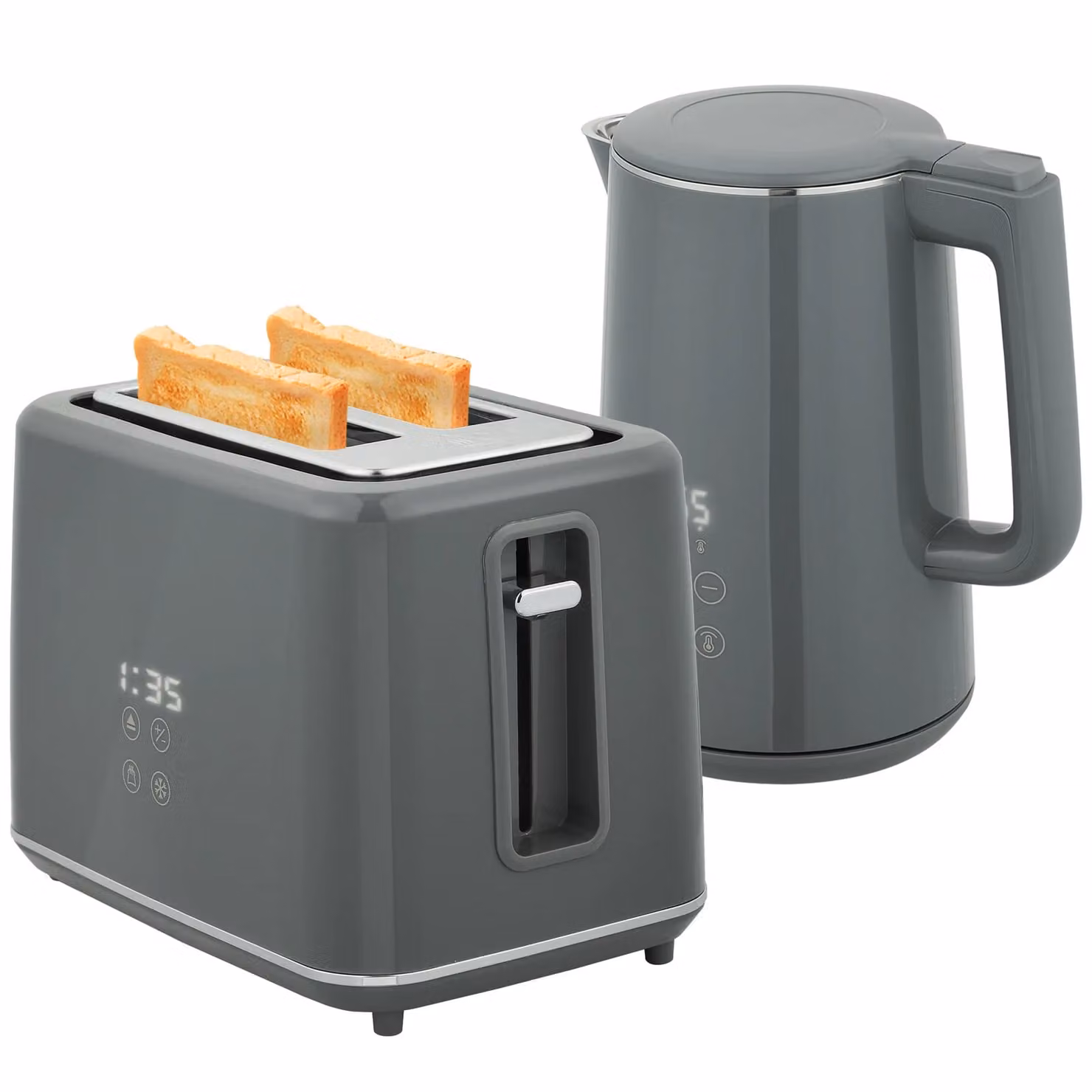 HOMCOM Grey Electric Kettle 1.5L and 2 Slice Toaster Set – 1