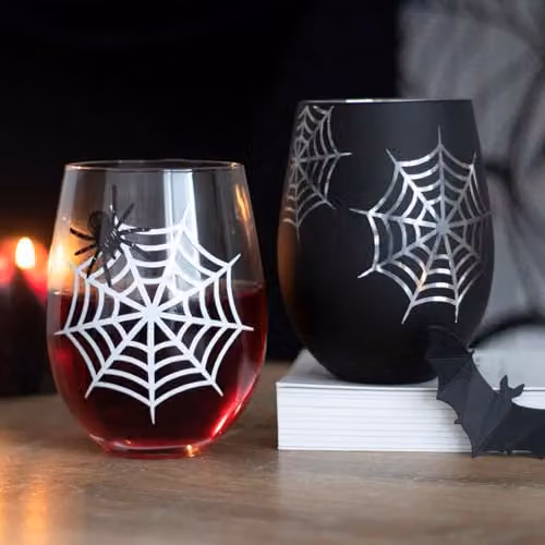 Spirit of Equinox Set of 2 Spider and Web Wine Glasses in Black, Transparent and Silver – 2