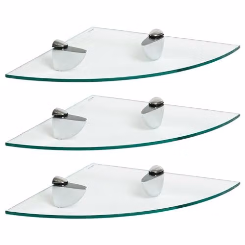 Harbour Housewares Pack of 3 Floating Glass Corner Shelves with Silver Metal Brackets, Width: 30 cm – 1