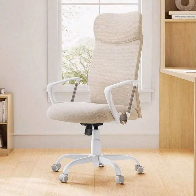 SONGMICS Ergonomic Swivel Office Chair with Armrests in Brown Polyester Fabric