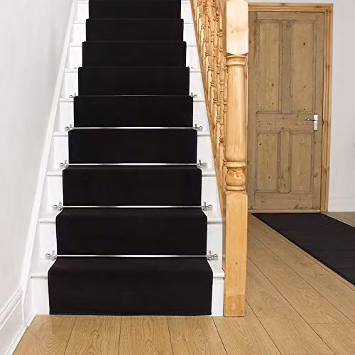 runrug Plain Black Stair Runner Rug, Stain Resistant and Antistatic, W: 70 cm x L: 510 cm – 4