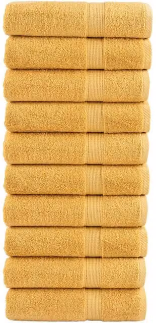 Berkfield Home SOLUND Premium Cotton Terry Shower Towels, Gold, 10 Pack, W: 70 cm, L: 140 cm, 600gsm