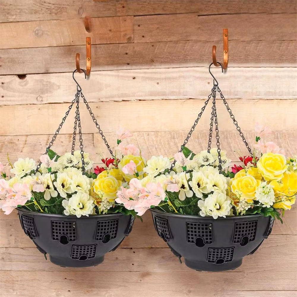 SPETLEK 2 Pack Black Plastic Easy Fill 12 Hole Hanging Garden Planter Baskets, 38 cm Diameter – 3