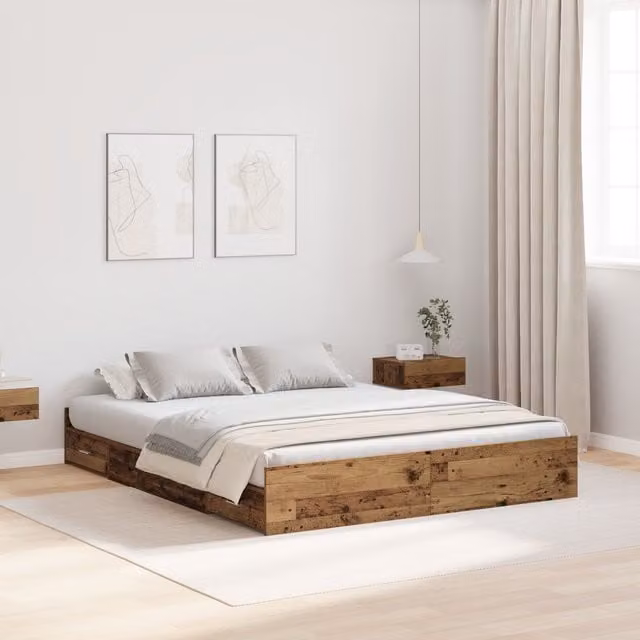 Berkfield Home Storage Bed Frame in Brown Old Wood with Drawers, W: 135 cm x L: 190 cm – 1
