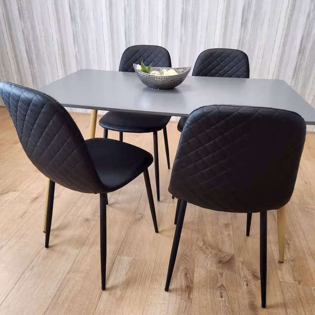 Kosy Koala Bella Grey Wood Dining Table and 4 Black Chairs Set