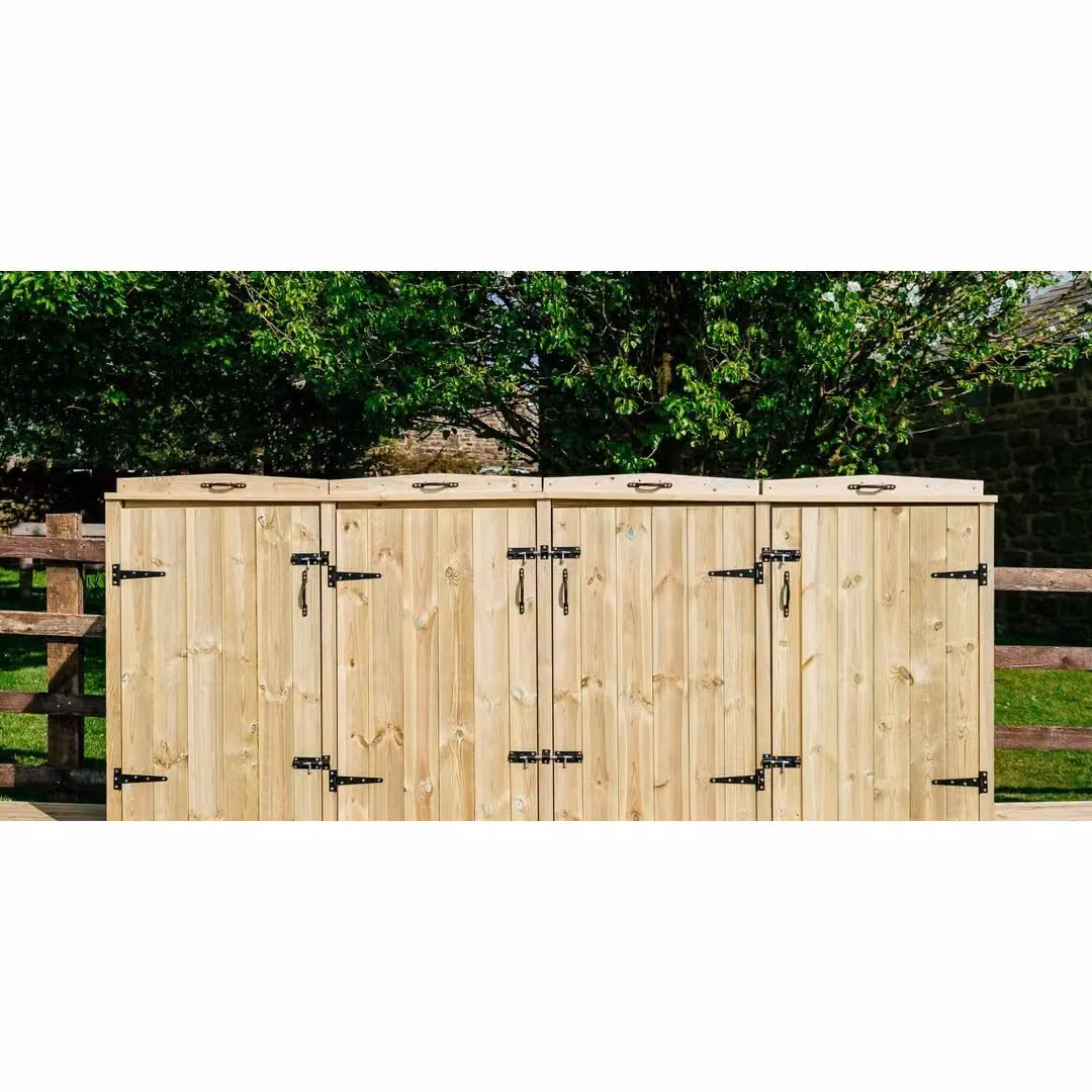 Buttercup Farm Chatburn Bin Store in Brown, Fits 3x 180L/240L Wheelie Bins and 2x Boxes, W/D/H: 273 x 80.4 x 120 cm – 2
