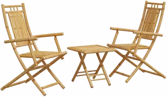 Berkfield Home 3 Piece Bamboo Bistro Set in Tan/Beige – 1