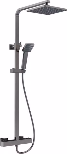 Balterley Empire Square Exposed Shower Kit with Overhead Shower, Handset and Thermostat in Brushed Pewter and Silver