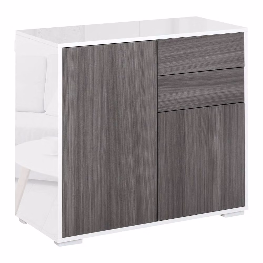 Wyld Haus Luel Modern High Gloss Sideboard in White and Grey Wood Effect with 2 Drawers and 2 Doors – 2
