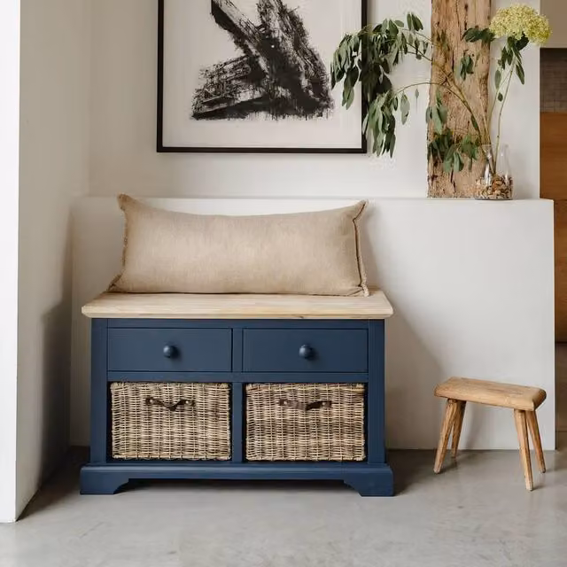 Statement Furniture Florence Storage Bench with 2 Drawers and 2 Baskets in Blue