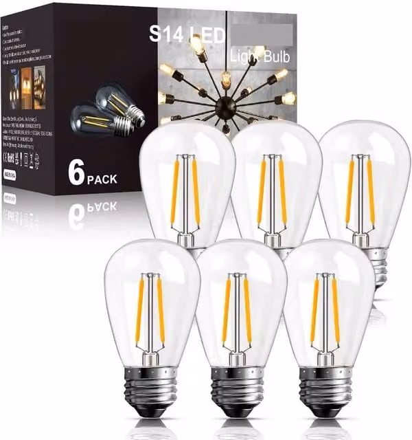 VOGREX 6 Pack Shatterproof LED Outdoor Screw Bulb, 2W, 2200K Warm White, Transparent – 1