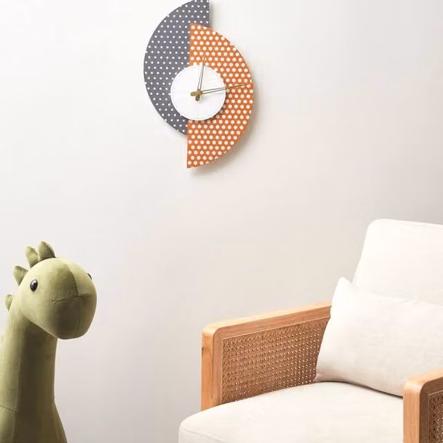 Wyld and Coco Grey and Orange Dotted Analogue Wall Clock, W/H: 47 x 29 cm