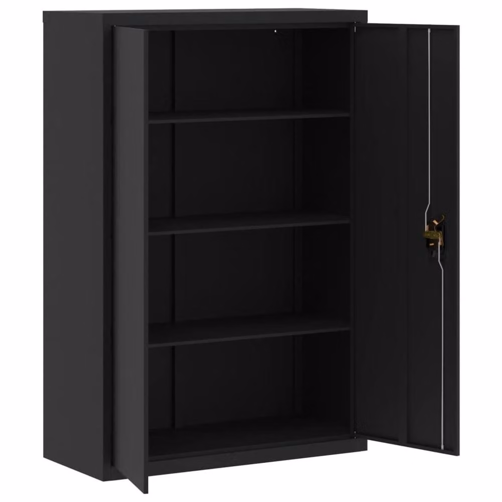 Berkfield Home Black Metal File Cabinet with Hinged Doors and Adjustable Shelves, W/D/H: 90 x 40 x 140 cm – 4