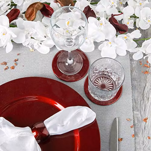 Argon Tableware 12pc Metallic Charger Plates and Coasters Set in Red Melamine, Diameter: 33 cm – 3