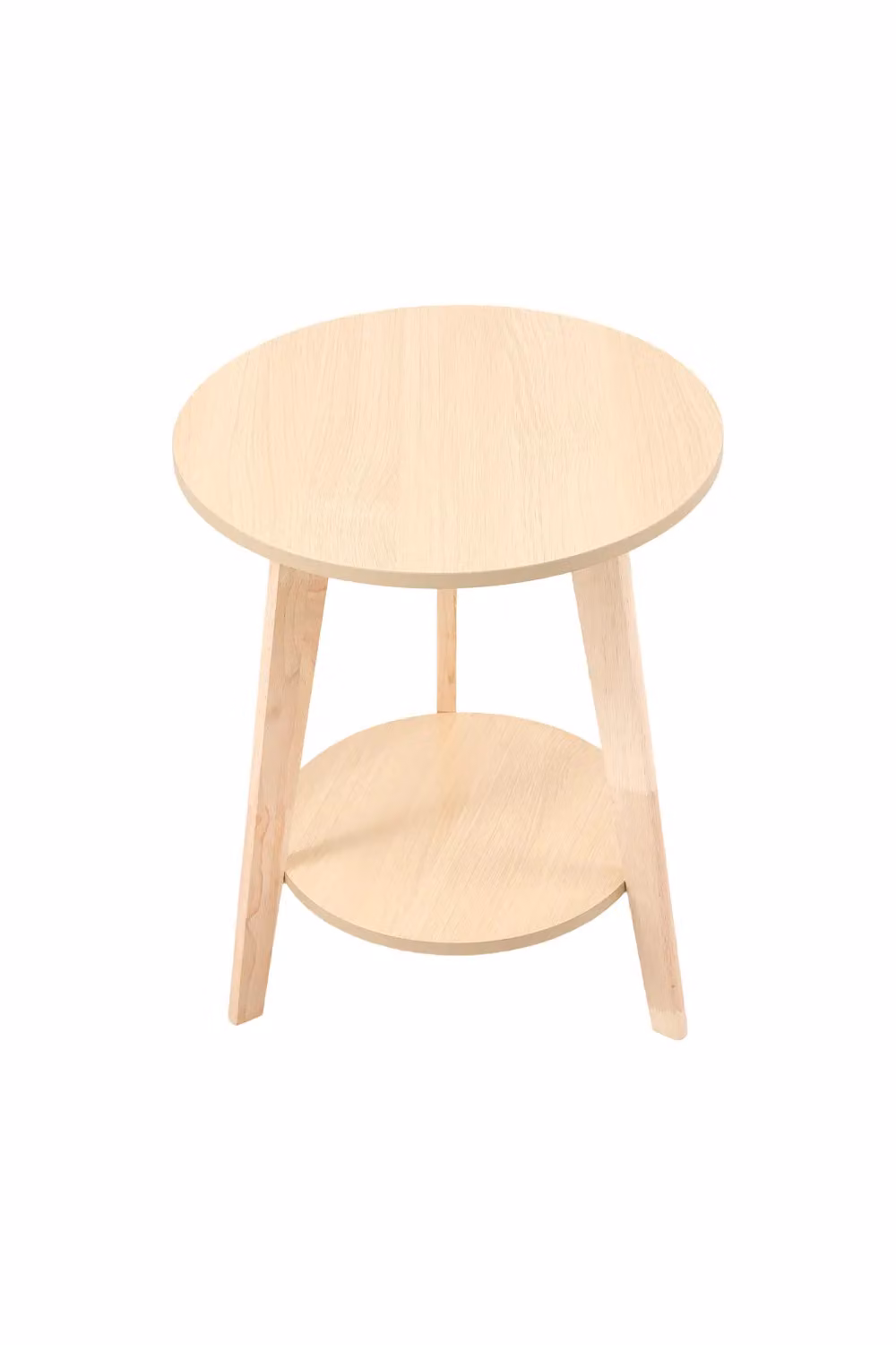 Living and Home 2-Tier Minimalist Round Side Table in Light Oak, W/D/H: 48 x 48 x 60 cm – 2