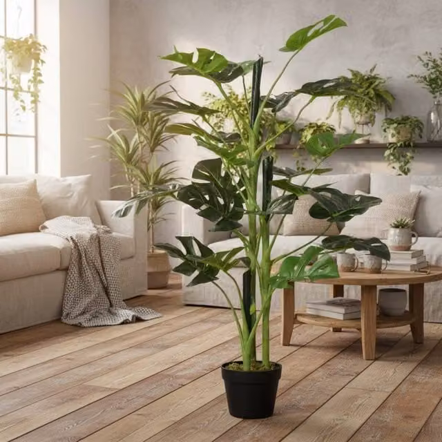 Wyld Haus Doka Large Artificial Monstera Style Tree with 21 Leaves in a Green Decorative Pot – 1