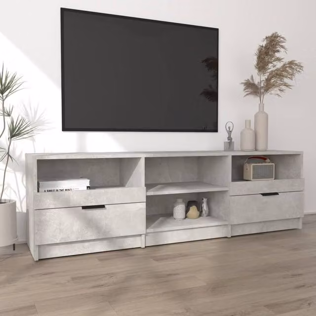 Berkfield Home Modern TV Cabinet in Concrete Grey, W/D/H: 150 x 33.5 x 45 cm