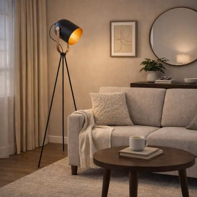 Pagazzi Noelle Adjustable Tripod Floor Lamp in Black and Gold/Brass, Height: 132.5 cm