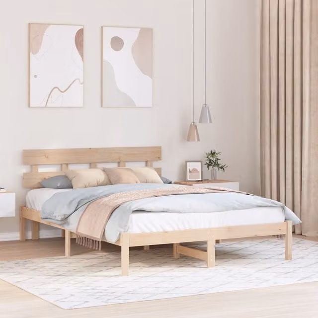 Berkfield Home Solid Wood Pine Bed Frame with Headboard, Brown, W: 140 cm, L: 200 cm