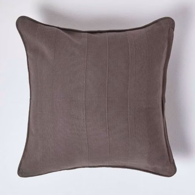 Homescapes Cotton Rajput Ribbed Square Cushion Cover in Grey, W/D/H: 60 x 60 x 60 cm
