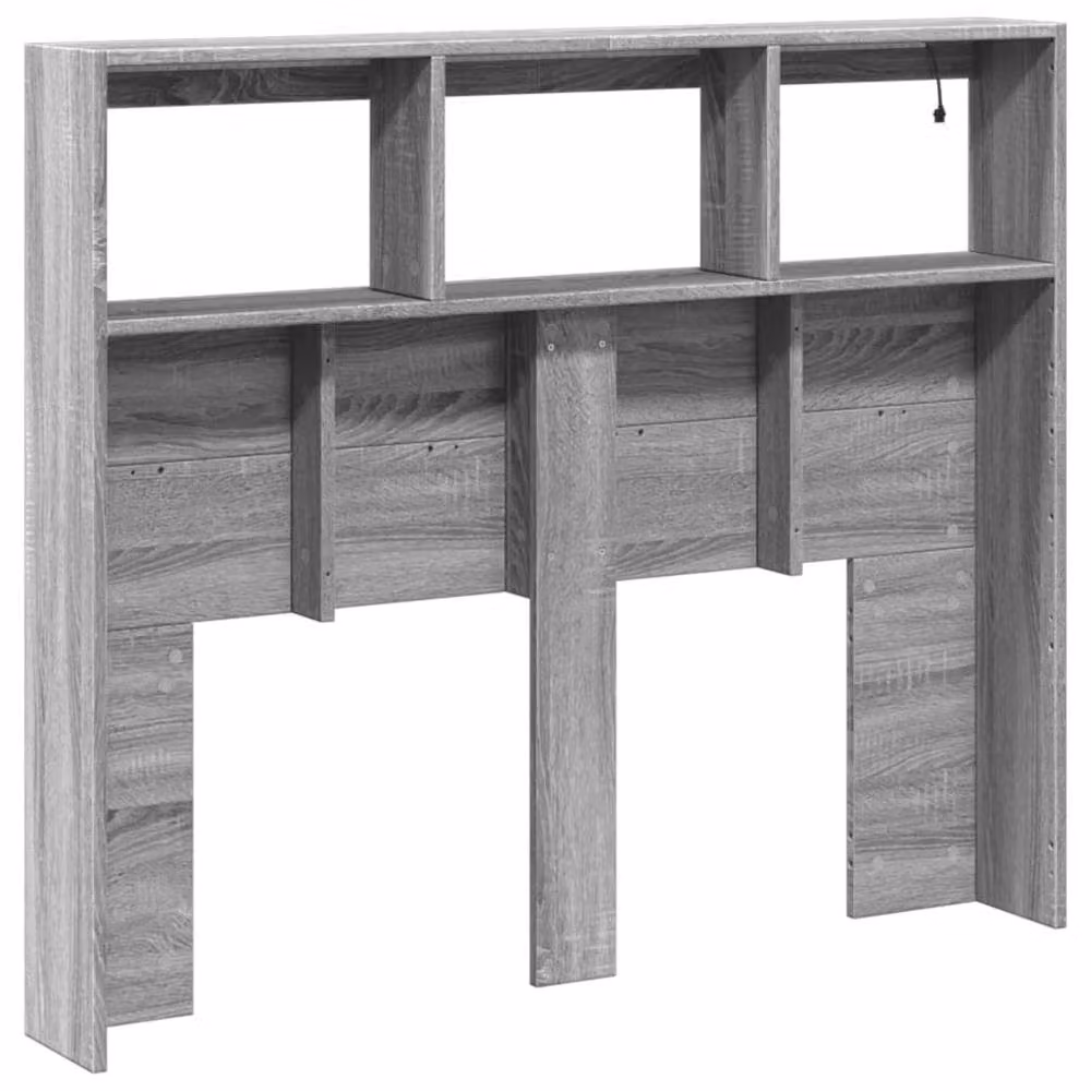 Berkfield Home Modern Wall Mount Headboard Cabinet with LED Lighting and USB Charging Port, Grey Sonoma, W: 120 cm, D: 17 cm, H: 102 cm – 3
