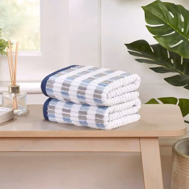 Rapport Home Blue Striped Cotton Towels with Border