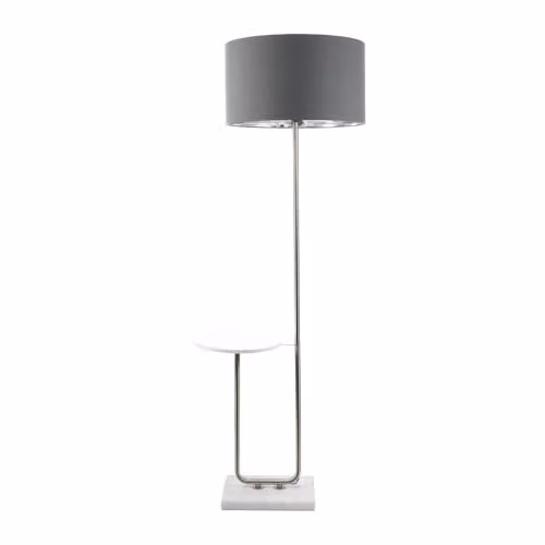 ValueLights Tavel Brushed Chrome Metal Floor Lamp with Anthracite Inner Shade and Warm White Bulb