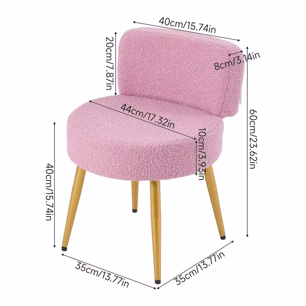 PAWNORA Dressing Table Chair in Purple Bouclé with Pink Metal Legs – 2
