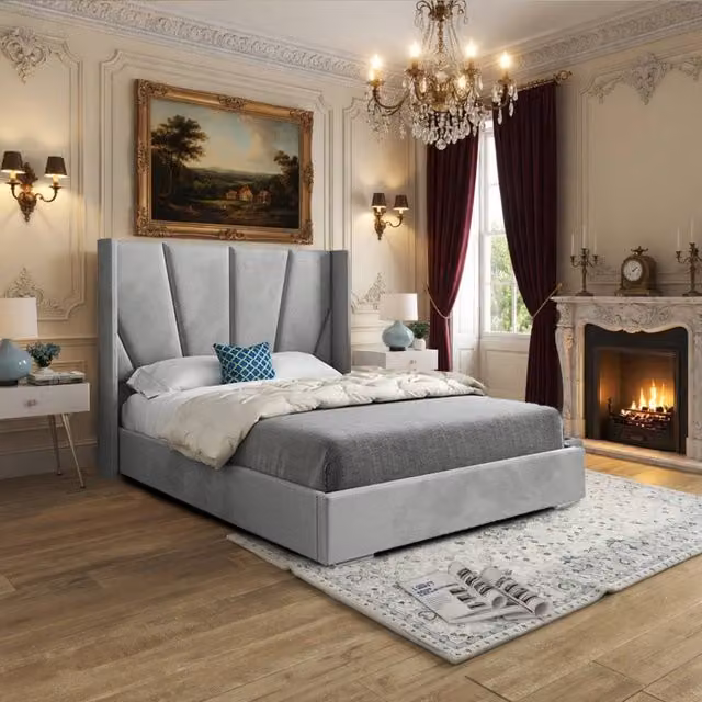 KDMD Glemsford King Size Upholstered Curved Bed Frame in Grey Soft Velvet