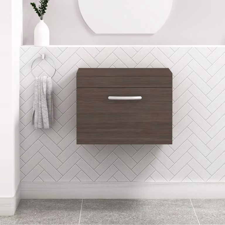 Royal Bathrooms Turin Wall Hung Worktop Vanity Unit in Grey Elm with 1 Drawer
