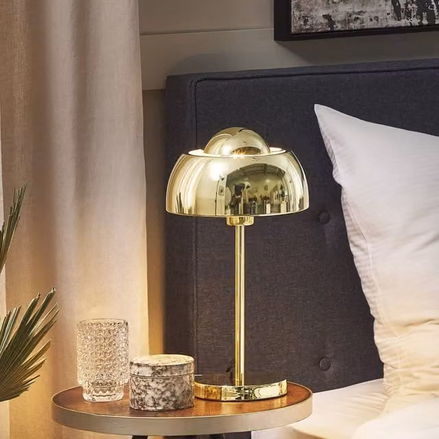 Wyld and Coco Gold Metal Bedside Table Lamp with Dome Shade