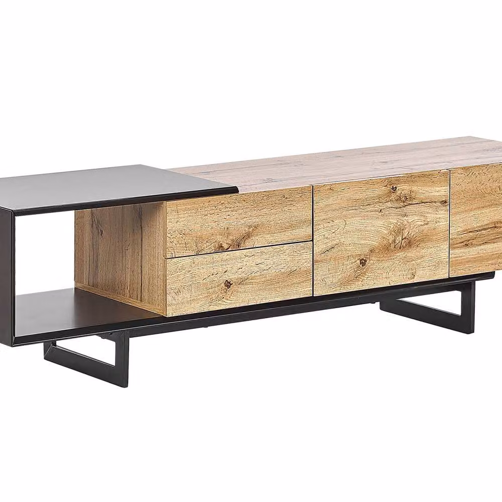 Wyld and Coco Industrial TV Stand for up to 70 inch TVs, Light Brown Wood and Black Metal, Width: 160 cm – 2