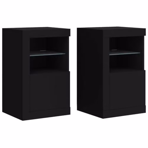 vidaXL Set of 2 Modern Black Side Cabinets with LED Lighting and Internal Shelves, W/D/H: 67.0 x 41.0 x 37.0 cm – 1