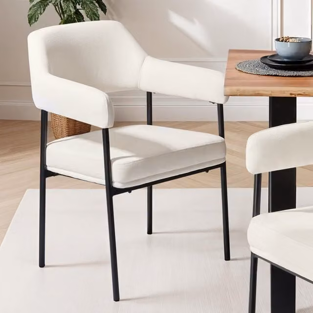 TECTAKE Doe Armchair with Velvet Upholstery and Steel Legs in White and Black, Height: 85 cm