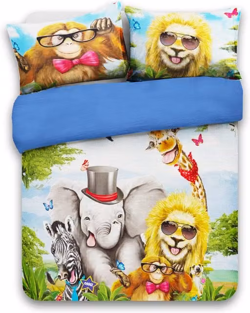 Velosso Animal Printed Microfibre Duvet Set in Multicolour with 1 Duvet Cover and 2 Pillowcases