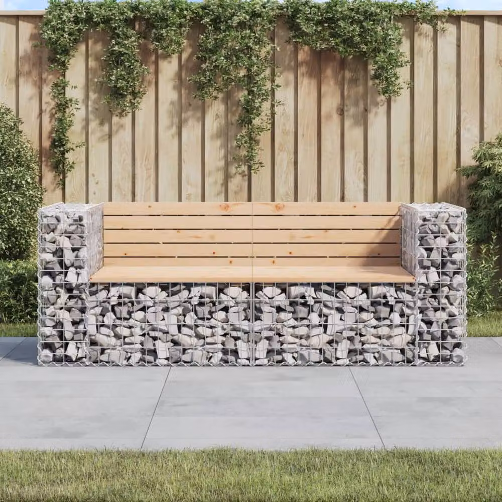 Berkfield Home Gabion Design Garden Bench in Natural Solid Pine Wood, W/D/H: 184 x 71 x 65.5 cm – 2