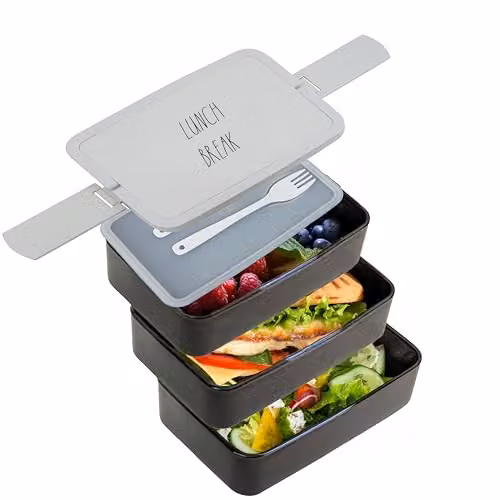 Premier Housewares Minimalist Bento Lunch Box with Cutlery and Dividers in Black and White – 2