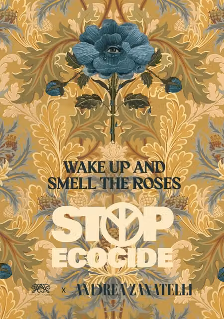 House of Hackney The Blue Rose Weeping Multicolour and Gold Floral Botanical Art Nouveau Paper Poster, W: 60 cm, H: 42 cm