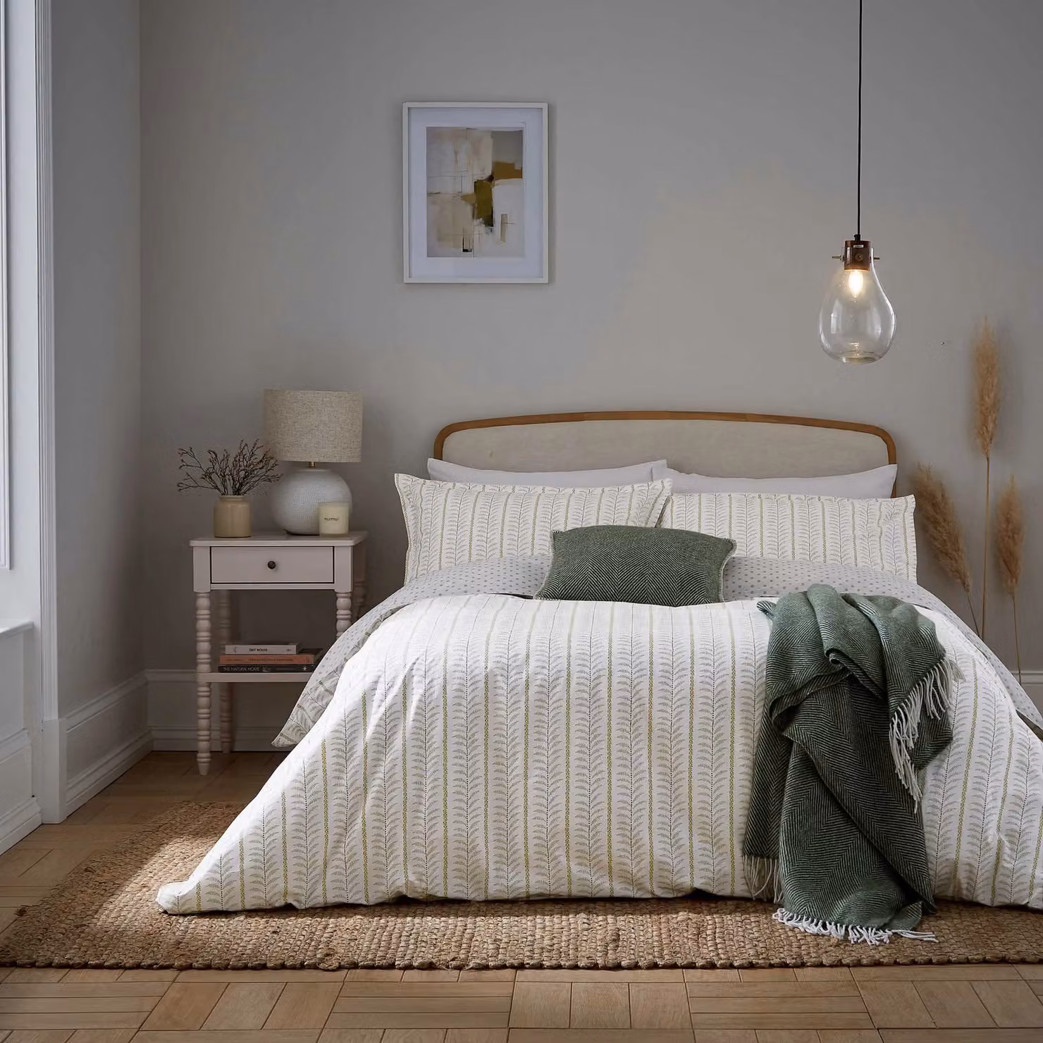 Murmur Linden Print Super Kingsize Reversible Cotton Percale Duvet Cover and Pillowcase Set, Mourne Green, 200 x 200 cm – 2