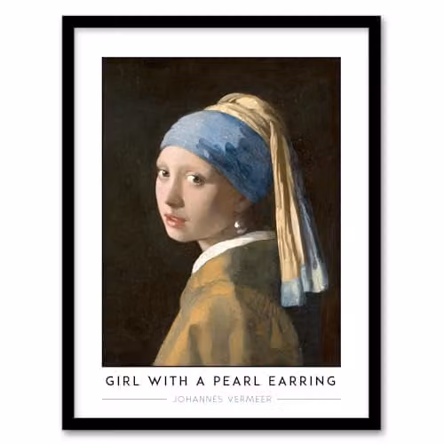Artery8 Johannes Vermeer Girl With A Pearl Earring Framed Wall Art Print, Multicolour, W: 21 cm, H: 29.7 cm