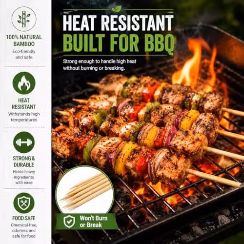 Shatchi Bamboo BBQ Skewers, Natural Wood Kebab Sticks, 30 cm – 2