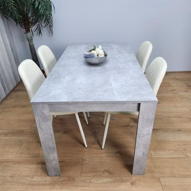 Kosy Koala Modern Kitchen Dining Table and 4 Leather Chairs Set in Cream and Grey