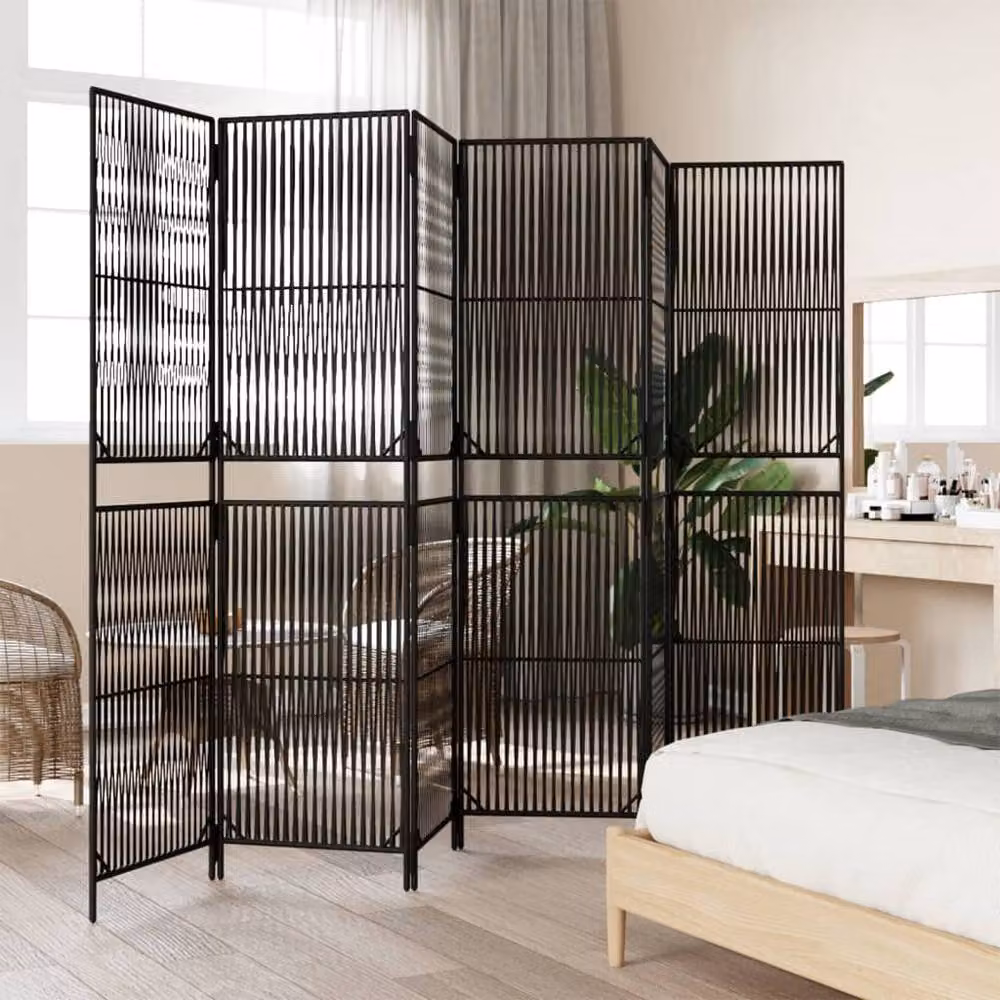 Berkfield Home 6 Panel Black Poly Rattan Room Divider – 2
