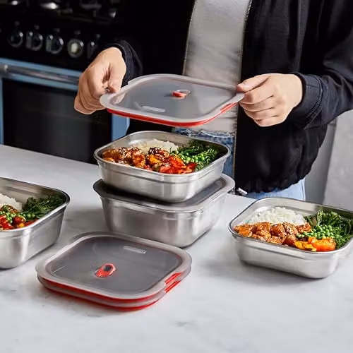Black + Blum Stainless Steel Square Lunch Box, Grey, 1.4 l – 3