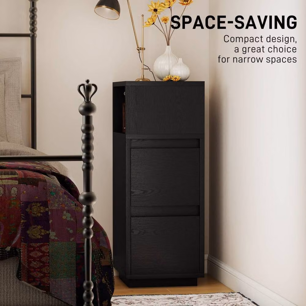 Wyld Haus Susema Black Slim Bedside Table with 2 Drawers and Open Shelf – 5
